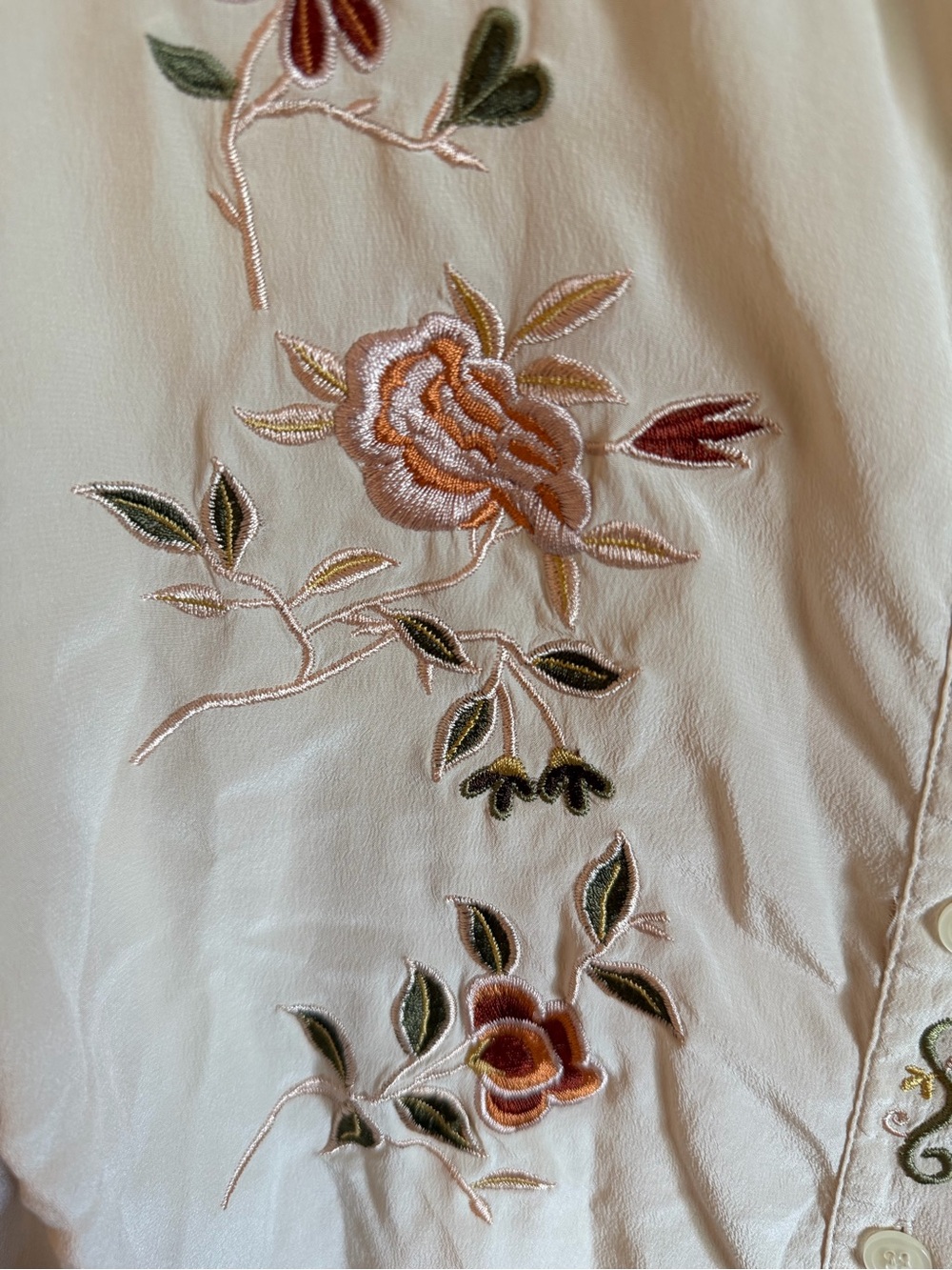 Orvis 100% Silk Ivory Floral Embroidered Blouse Women’s 10 Boho - Picture 5 of 5